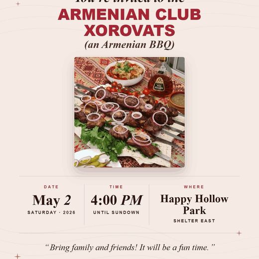Invitation to the Armenian Club xorovats at Happy Hollow Park
